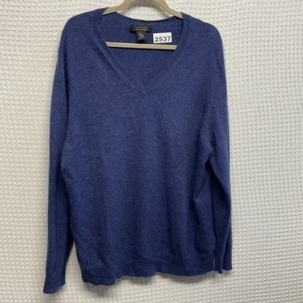 Tahari Navy Blue V-Neck Sweater Men 3XL China 100% 2-PLY Cashmere Dry Clean